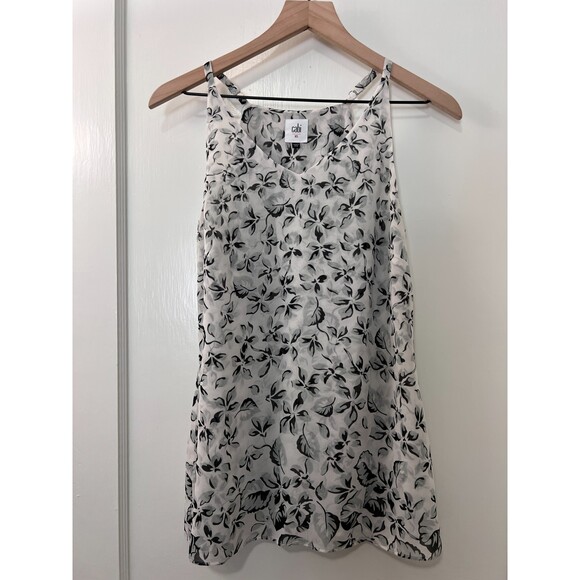 Cabi Moody Floral Terrace Chiffon Cami Tank Top Gray Cream Style 5212 Women's XS - Picture 1 of 8